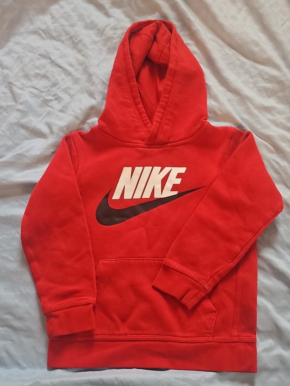 Nike Red Kids Hoodie with White Logo and Black Swoosh